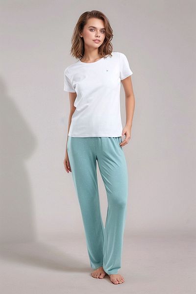 Pierre Cardin Set pijamale cu mânecă scurtă alb și verde pentru femei Q9P0K9C4K