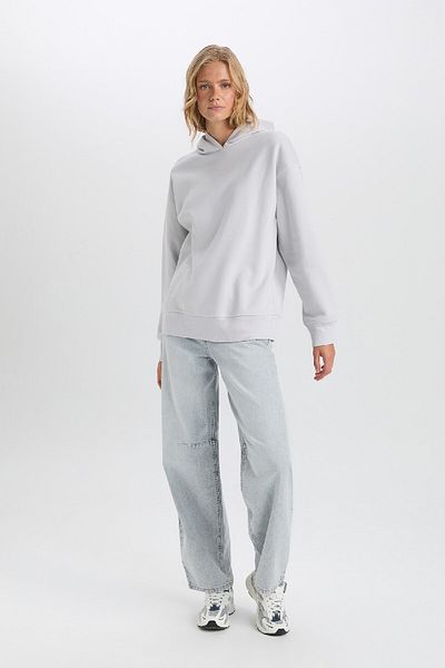 DeFacto Relax Fit Hooded Thick Basic Plain Sweatshirt D9935Ax24Wn