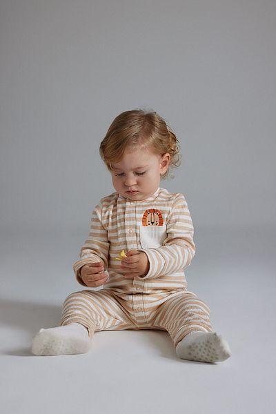 DeFacto Baby Boy Newborn Striped Corduroy Long Sleeve Romper D8709A525Sp