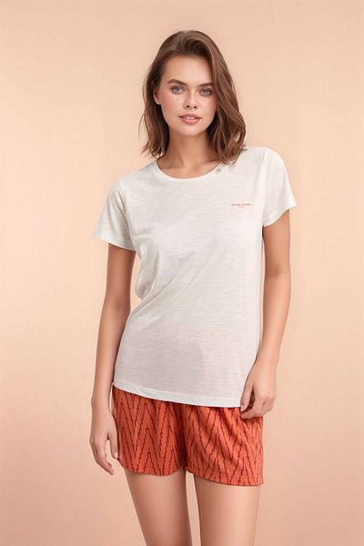 Pierre Cardin Set pijamale din viscoză cu model alb cu mâneci scurte pentru femei