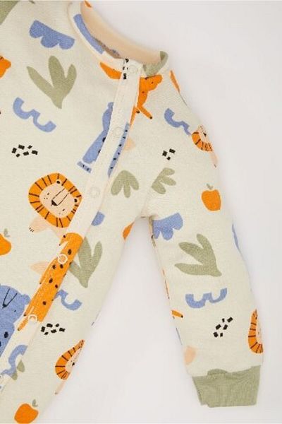 DeFacto Baby Boy Newborn Safari Printed Long Sleeve Snap Jumpsuit D8712A525Sp