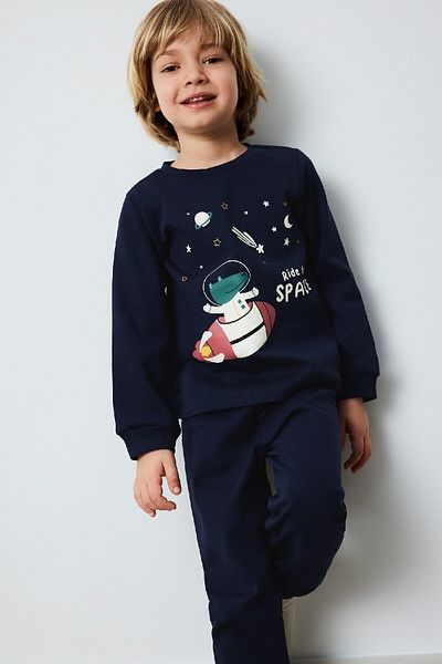 DeFacto Baby-Jungen-Pyjama-Set mit Weltraum-Print – lange Ärmel und elastische Taille D9068A525SP