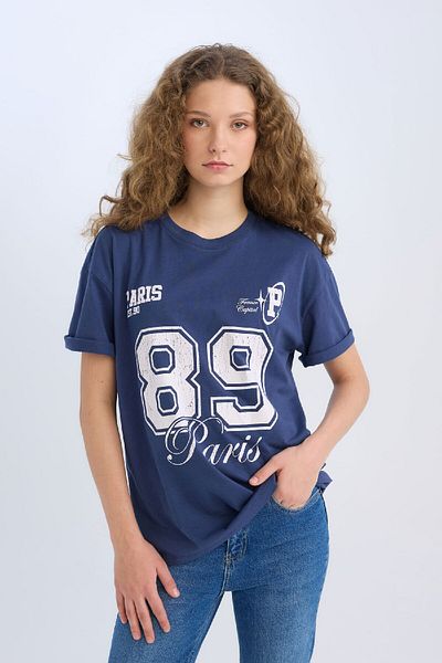 DeFacto Oversize Wide Fit Crew Neck Printed Short Sleeve T-Shirt D9611Ax25Sm