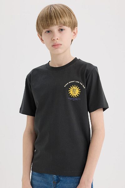 DeFacto Boy's Crew Neck Printed Short Sleeve T-Shirt E0165A825Sm