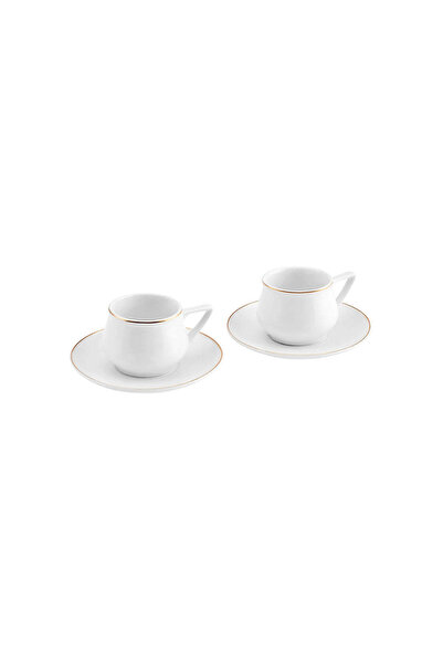 Karaca Nakkaş 4 Piece Porcelain Espresso Turkish Coffee Cup Set for 2 People, 90ml, White Gold