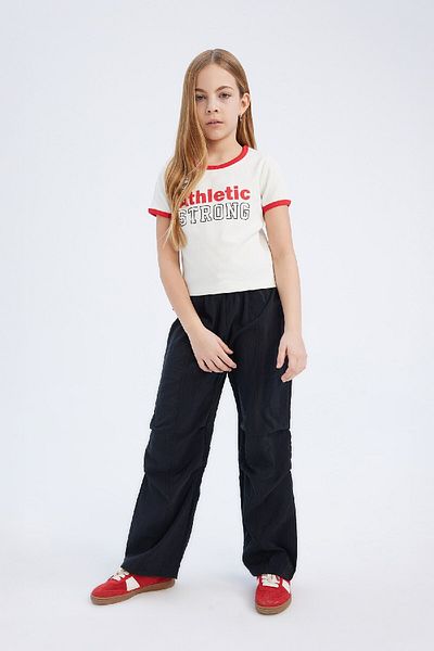 DeFacto Girls' Short Sleeve T-Shirt - Crew Neck, Slim Fit, Printed Camisole D8542A825Sm