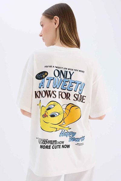 DeFacto Cool Looney Tunes Oversize Φαρδιά Εφαρμογή με λαιμόκοψη με στάμπα κοντομάνικο μπλουζάκι D9119AX25SM