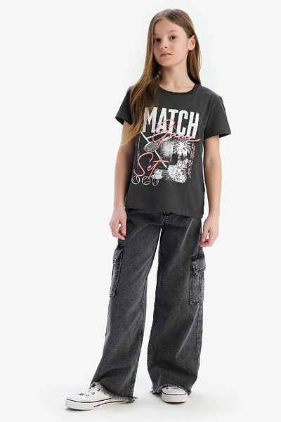 DeFacto Girl's Crew Neck Printed Short Sleeve T-Shirt E0349A825Sm