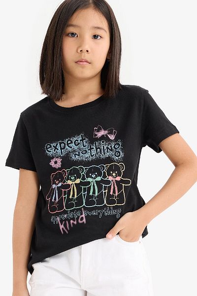 DeFacto Girl's Crew Neck Printed Short Sleeve T-Shirt E0350A825Sm