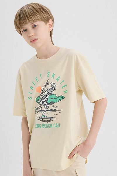 DeFacto Tricou cu mânecă scurtă imprimat cu gât pentru băiat E0169A825SM