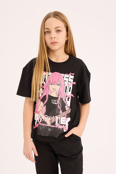 DeFacto Girls' Relax Fit Crew Neck Printed Short Sleeve T-Shirt E0353A825Sm