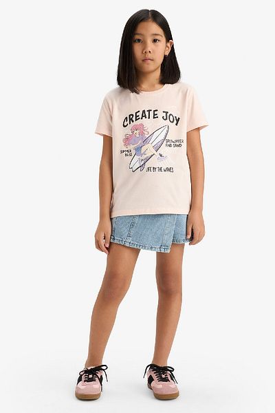 DeFacto Girl's Crew Neck Anime Printed Short Sleeve T-Shirt E0350A825Sm