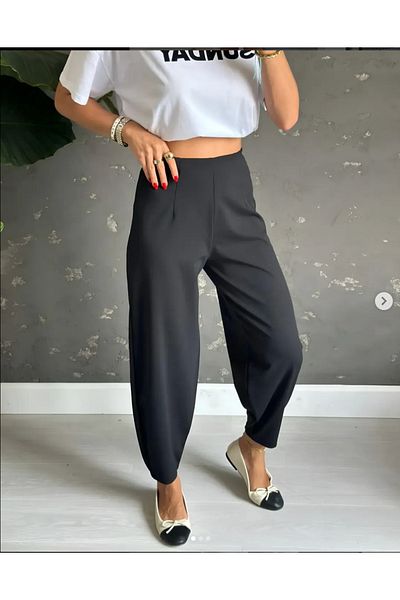 MORE MOSS Pantaloni largi cu balon cu talie înaltă elastic pentru femei