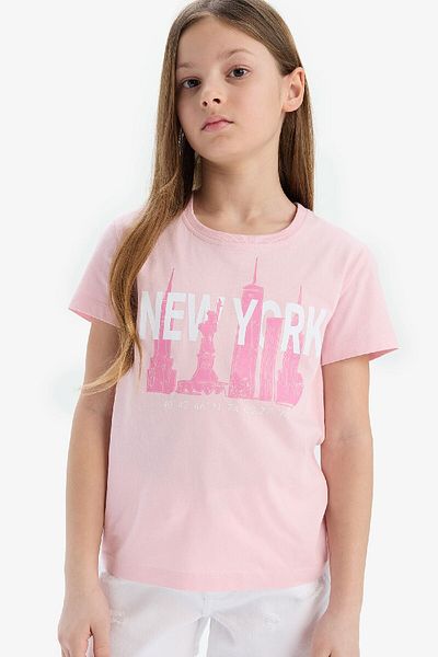 DeFacto Girl's Crew Neck Printed Short Sleeve T-Shirt E0349A825Sm