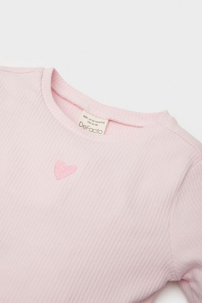 DeFacto Baby Girl Crew Neck Heart Patterned Ribbed Camisole Long Sleeve T-Shirt D8549A525Sp