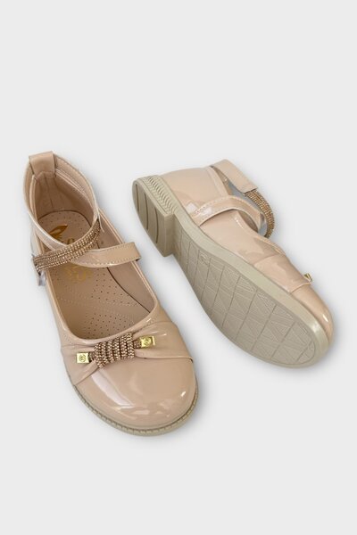 Liger Light Sole Velcro Stone Girls Ballerina Shoes Beige Model