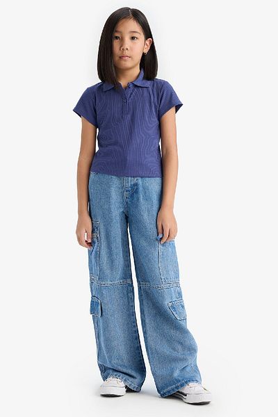 DeFacto Tricou cu mânecă scurtă pentru fete, slim fit, slim, cu guler polo, simplu, cu șnur, Z7794a625sm