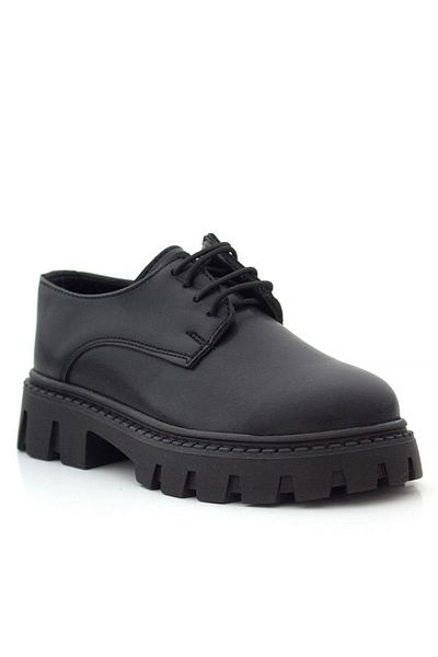 Rakerplus Black Matte Lace-Up Girl's Oxford School Shoes