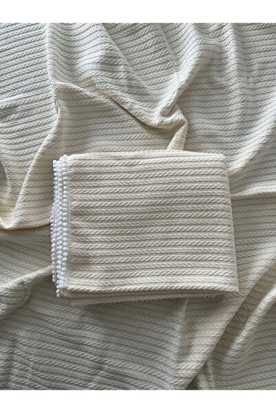 Yusra بيبي بيكيه من ديزاين - بطانية من القطن العضوي بحافة بوم بوم مقاس 120×10...