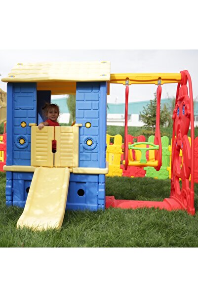 MUPARK İki Kapılı Kaydıraklı ve Salıncaklı Oyun Evi - Anaokulu ve Kreş İçin G...