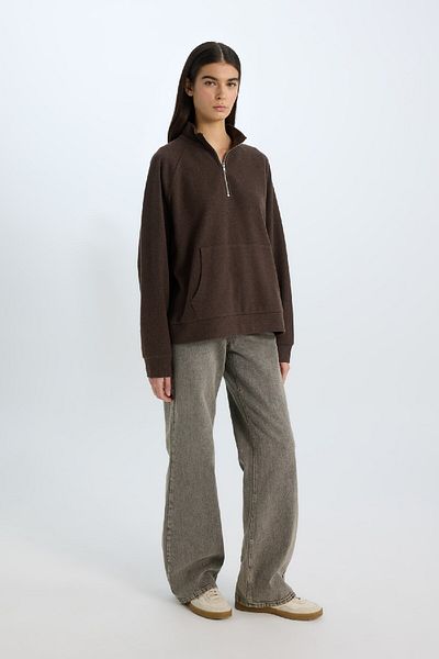 DeFacto Φούτερ Polo Neck Oversize - Τσέπη καγκουρό και φερμουάρ E0741ax24wn