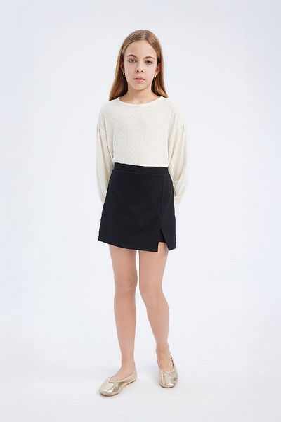 DeFacto 2-Piece Set for Girl - Crew Neck, Long Sleeve Blouse, Shorts, Skirt E0795A825Sm