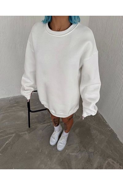 modaserdem Winter Crew Neck με τρεις κλωστές Basic SweatShirt - Λευκό