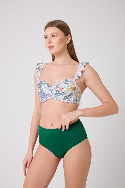 Genel Markalar Çok Renkli Tropikal Desenli Lotus Bikini Üstü