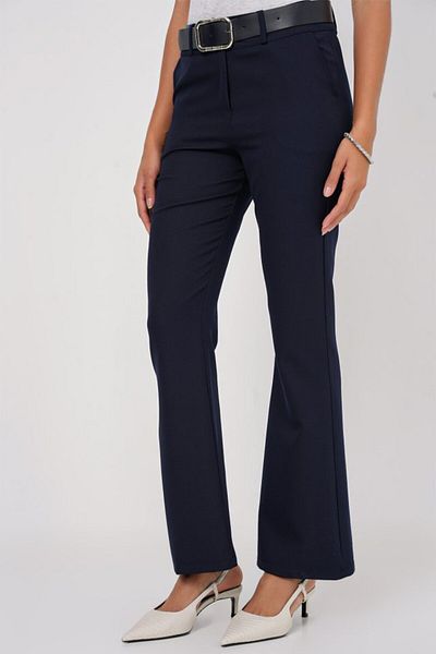 modaserdem 6538 Belted Spanish Leg Trousers - Navy Blue