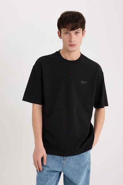 DeFacto Boxy Fit Rundhalsausschnitt bedrucktes Kurzarm-T-Shirt aus schwerem Stoff D5507AX25SP