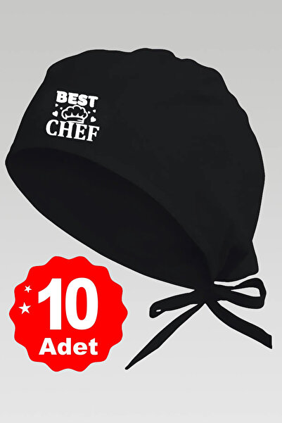 enmalife 10lu Şapkalı Best Chef Logo Siyah Basklılı Beyaz Özel Tasarım Aşçı V...