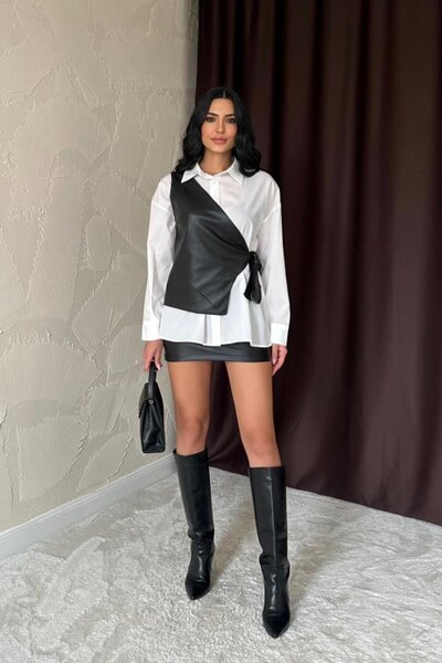 modaserdem Beyaz Yandan Bağlamalı Yelek Gömlek