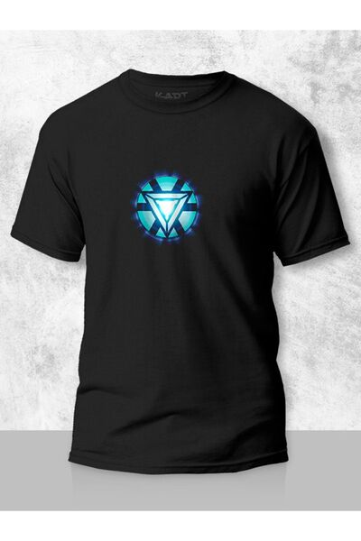 donamod K-art Giyim Unisex Siyah Marvel Iron Man Arc Reactor Tasarımlı Kişiye Özel Tişört