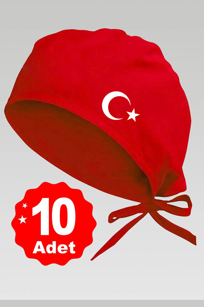 enmalife 10lu Beyaz Ay Yıldız Basklılı Kırmızı Özel Tasarım Aşçı Ve Şef Bonesi