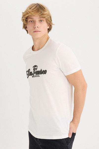 DeFacto 100% Cotton Slim Fit Slim Fit Crew Neck Printed Short Sleeve T-Shirt D5572Ax25Sp
