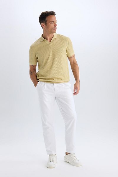 DeFacto 100% bumbac, cu potrivire relaxată, cu picioare drepte, cu aspect de in, pantaloni din țesătură de vară D4251ax25sm