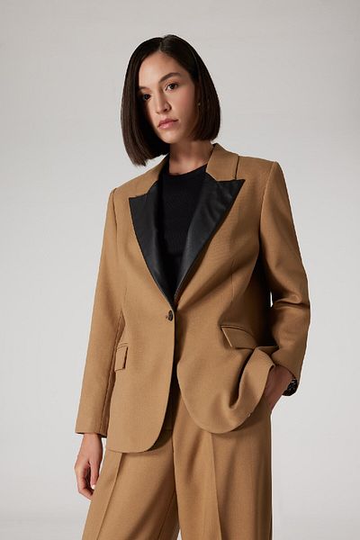 DeFacto Sorbe X Oversize Blazer Jacket - detale ze sztucznej skóry, guziki D9887Ax24Au