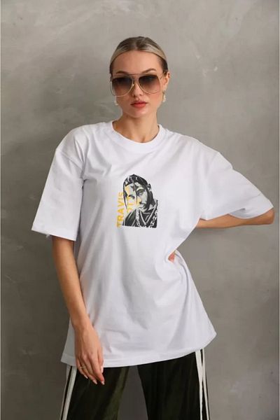 modaserdem Λευκό μπλουζάκι Unisex Oversize με στάμπα