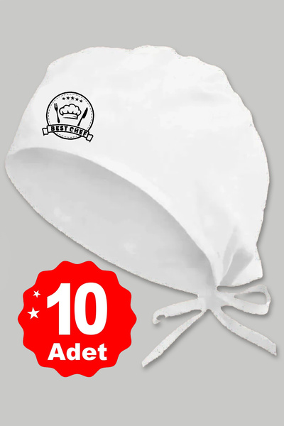 enmalife 10lu Şapkalı Best Chef Logo Beyaz Basklılı Beyaz Özel Tasarım Aşçı V...