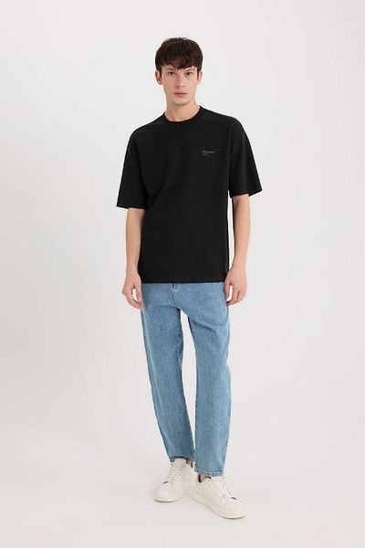 DeFacto Boxy Fit Rundhalsausschnitt bedrucktes Kurzarm-T-Shirt aus schwerem Stoff D5507AX25SP