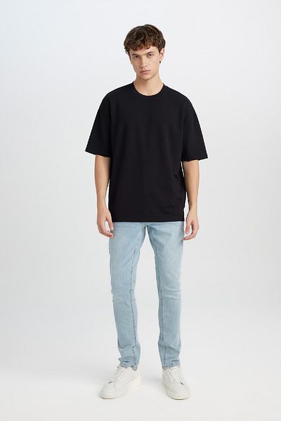 DeFacto Oversize Φαρδιά Εφαρμογή Crew Λαιμόκοψη κοντό μανίκι Basic απλό βαρύ ύφασμα T-shirt X3926az25sp