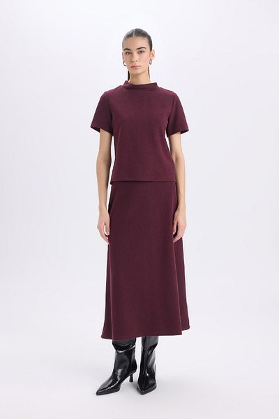 DeFacto Tricou de bază, solid, cu mânecă scurtă, roșu Claret D9758ax24wn
