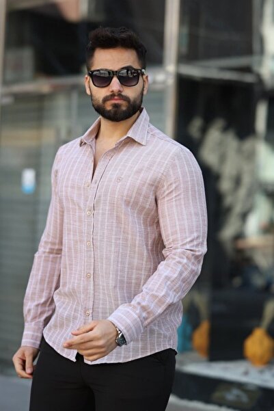 modaserdem Men's Cotton Line Patterned Shirt