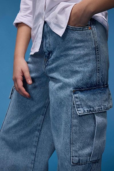 DeFacto Pantaloni de jeans din bumbac, cu picioare late, cargo, pentru fete D9694A825SP