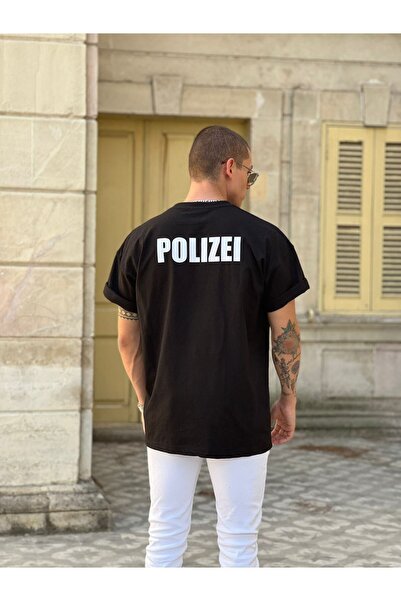 donamod Oversize Unisek Polızeı Baskılı majica %100 Pamuk
