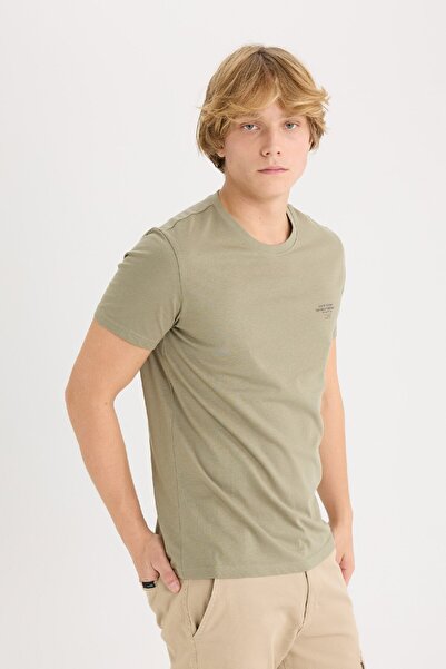 DeFacto 100% βαμβακερό κοντομάνικο μπλουζάκι με λεπτή εφαρμογή με λεπτή εφαρμογή με λαιμόκοψη D5567ax25sp