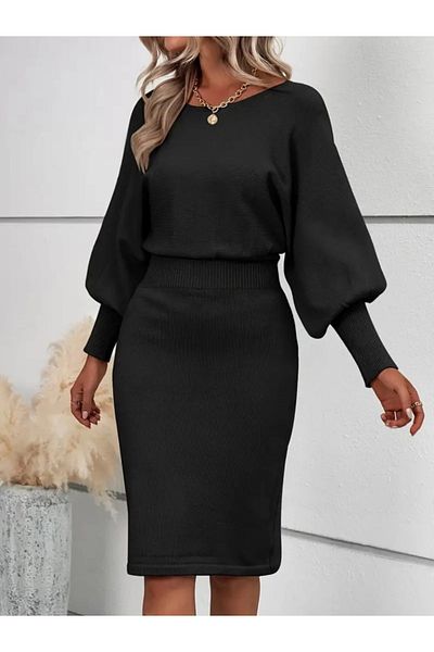modaserdem Rochie scurtă din tricot pentru femei, cu mânecă lungă de liliac, cu guler deschis, cu talie