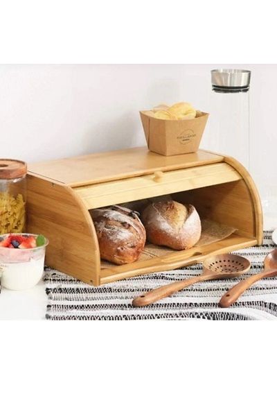 Pembelia Life Bamboo Bread Box with Flip Cover Bread Bread Cabinet 38X19Cm
