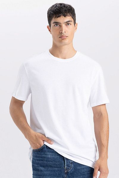 DeFacto Neues, einfarbiges Basic-Kurzarm-T-Shirt mit normaler Passform und Rundhalsausschnitt E1090AXNS