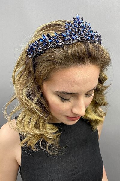 Hayalperest boncuk Navy Blue Berlin Bridal Crown – Special Design for Henna Night